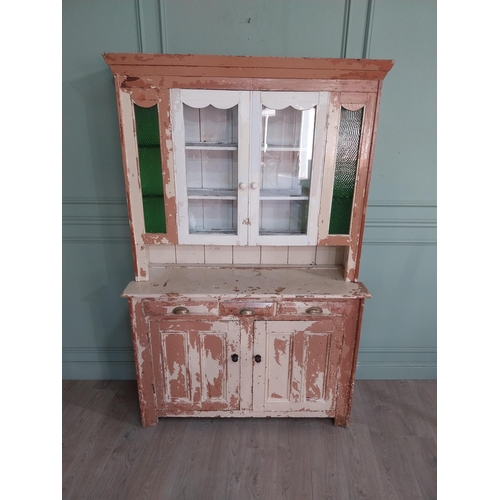 159 - 19th C. Painted pine South of Ireland dresser with two glazed doors over three drawers over two pane... 