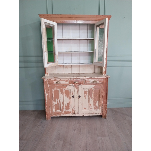 159 - 19th C. Painted pine South of Ireland dresser with two glazed doors over three drawers over two pane... 