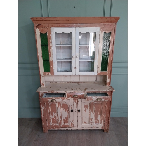 159 - 19th C. Painted pine South of Ireland dresser with two glazed doors over three drawers over two pane... 