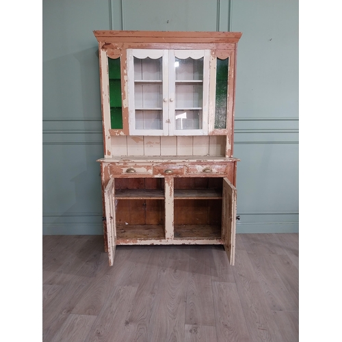 159 - 19th C. Painted pine South of Ireland dresser with two glazed doors over three drawers over two pane... 