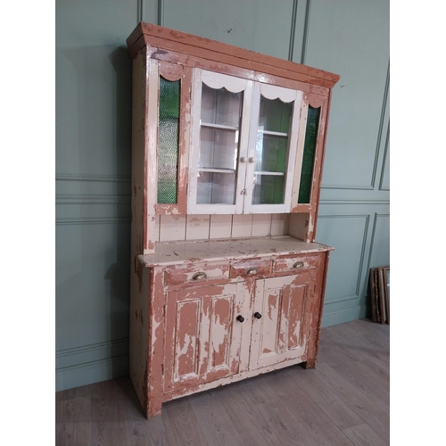 159 - 19th C. Painted pine South of Ireland dresser with two glazed doors over three drawers over two pane... 