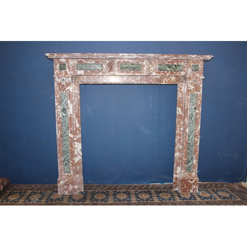 179 - Red and white marble fireplace with inset black rectangle and squares {H 134cm x W 153cmx D 32cm Ins... 