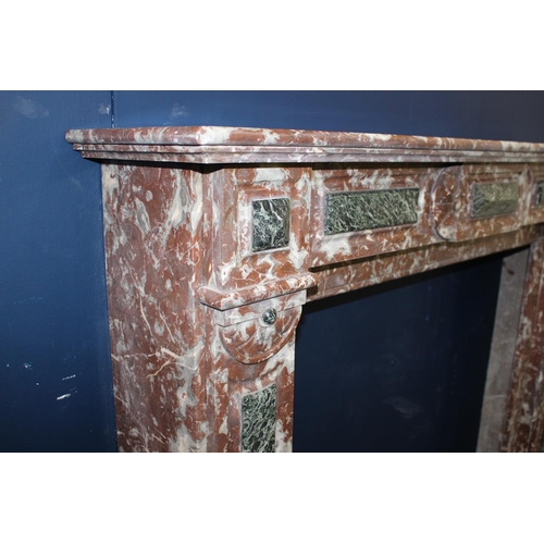 179 - Red and white marble fireplace with inset black rectangle and squares {H 134cm x W 153cmx D 32cm Ins... 