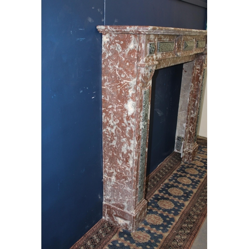 179 - Red and white marble fireplace with inset black rectangle and squares {H 134cm x W 153cmx D 32cm Ins... 