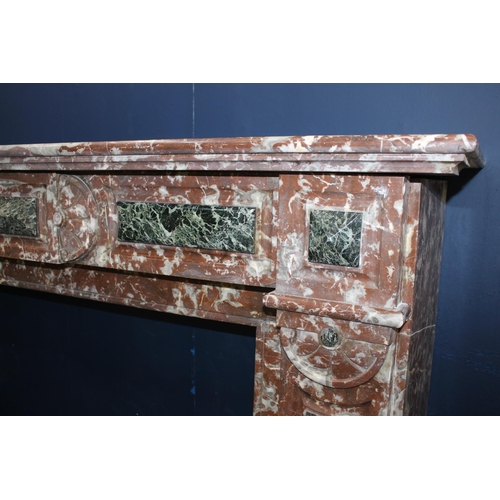 179 - Red and white marble fireplace with inset black rectangle and squares {H 134cm x W 153cmx D 32cm Ins... 