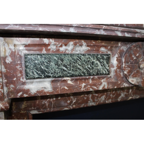 179 - Red and white marble fireplace with inset black rectangle and squares {H 134cm x W 153cmx D 32cm Ins... 