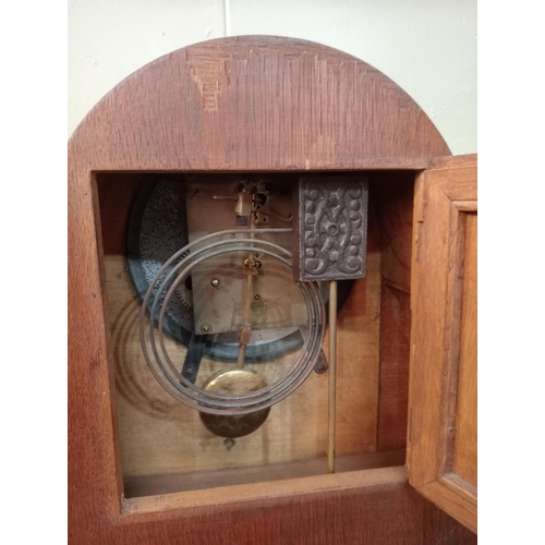 20 - Mahogany mantle clock. {H 29cm x W 54cm x D 15cm }