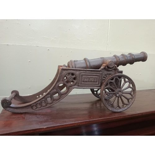 26 - Pair of cast iron desk cannons. {H 17cm x W 50cm x D 15cm }