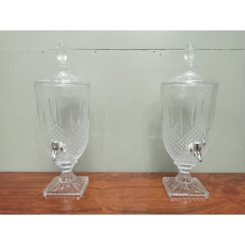 317 - Pair of cut glass decanters { H 46cm x W 16cm x D 20cm }