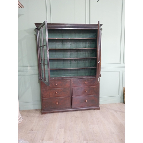 319 - Early 20th C. Original scumbled pine bookcase with two long glazed doors flanked by inset columns ov... 