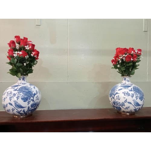 42 - Pair of ceramic blue and white vases {H 30cm x D 24cm }