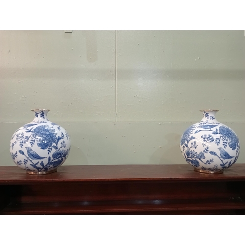 42 - Pair of ceramic blue and white vases {H 30cm x D 24cm }