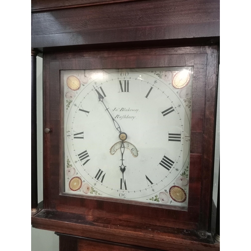 6 - Mahogany cased John Blakeway grandfather clock. {H 210cm x W 49cm x D 24cm }