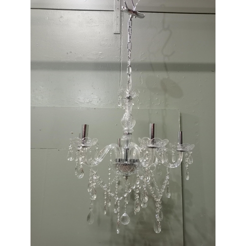 98 - Chrome and cut glass six  branch chandelier {H 100cm x Dia 60cm }