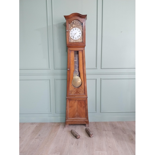 381 - 19th C. French walnut Grandfather clock with embossed brass and enamel dial {236 cm H x 56 cm W x 24... 