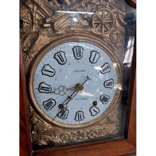 381 - 19th C. French walnut Grandfather clock with embossed brass and enamel dial {236 cm H x 56 cm W x 24... 