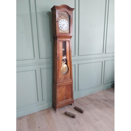 381 - 19th C. French walnut Grandfather clock with embossed brass and enamel dial {236 cm H x 56 cm W x 24... 