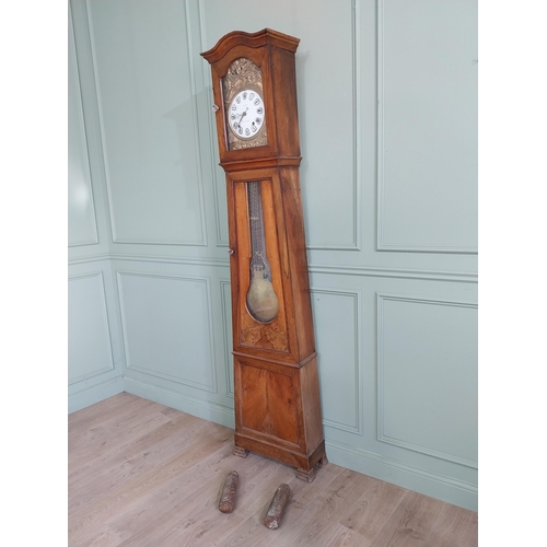 381 - 19th C. French walnut Grandfather clock with embossed brass and enamel dial {236 cm H x 56 cm W x 24... 