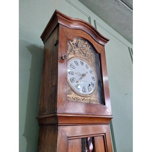 381 - 19th C. French walnut Grandfather clock with embossed brass and enamel dial {236 cm H x 56 cm W x 24... 