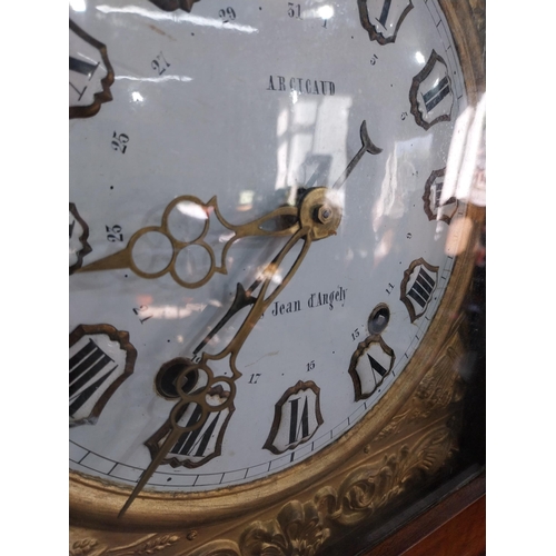 381 - 19th C. French walnut Grandfather clock with embossed brass and enamel dial {236 cm H x 56 cm W x 24... 