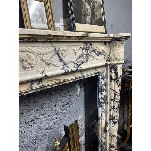 53 - 19th C. French Pavonazza marble fireplace. {116cm H x 175cm W /Inside measurement: 90cm H x 130cm W ... 