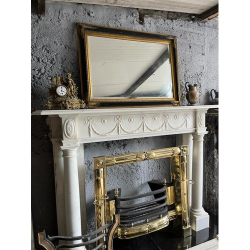 162 - Georgian carved Carrera marble fireplace with carved apron decorated with swags and ribbons and flan... 