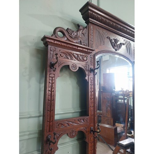 495 - Victorian carved oak, mirrored back hallstand {220cm H x 141cm W x 41cm D}