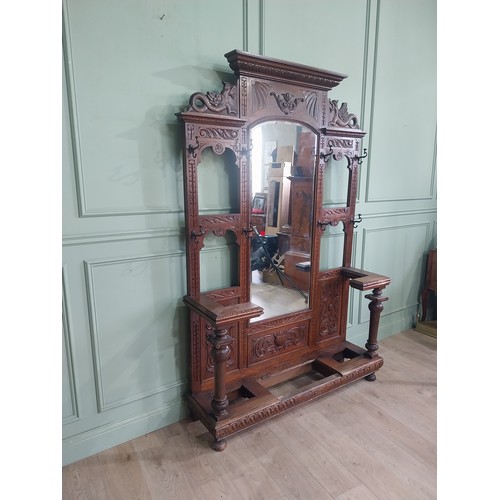 495 - Victorian carved oak, mirrored back hallstand {220cm H x 141cm W x 41cm D}