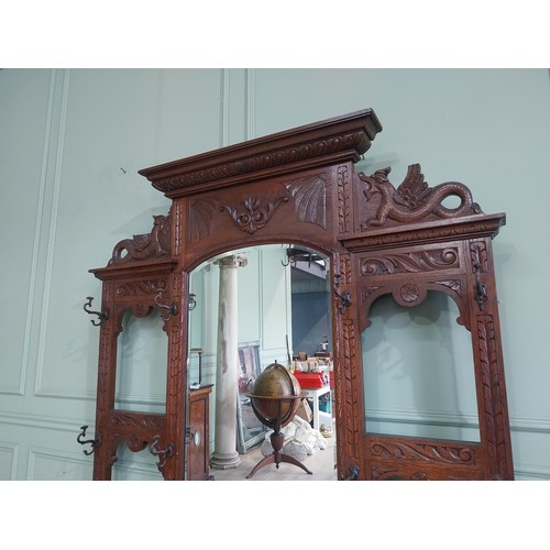 495 - Victorian carved oak, mirrored back hallstand {220cm H x 141cm W x 41cm D}