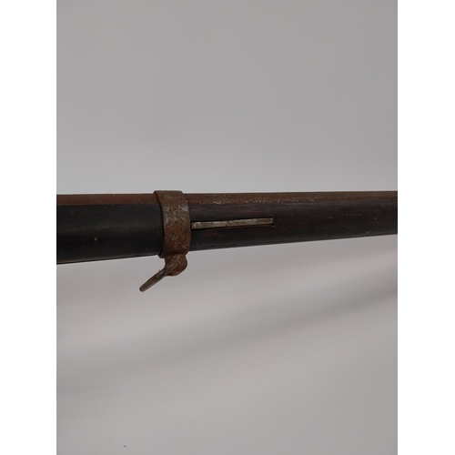 720 - 19th C. percussion capped long barrelled rifle. {146 cm L}.