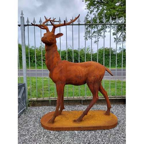 811 - Good quality French cast iron statue of a Stag mounted on platform base {145 cm H x 110 cm W X 66 cm... 