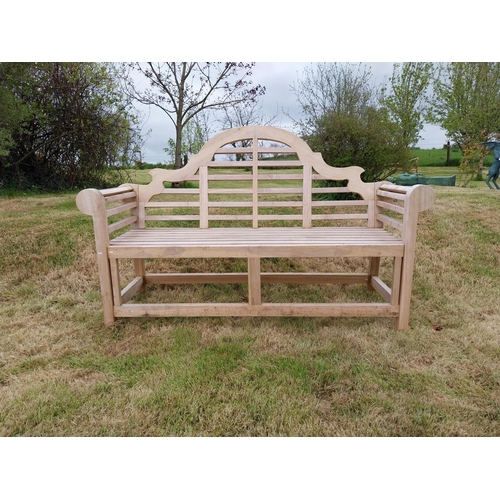 816 - Good quality teak three seater Lutyens garden bench {106 cm H x 161 cm W x 57 cm D}.