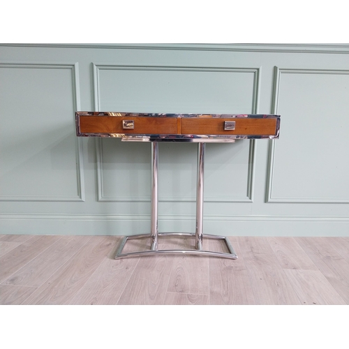 238 - Exceptional quality walnut and chrome console table with two drawers in the frieze in the Art Deco s... 