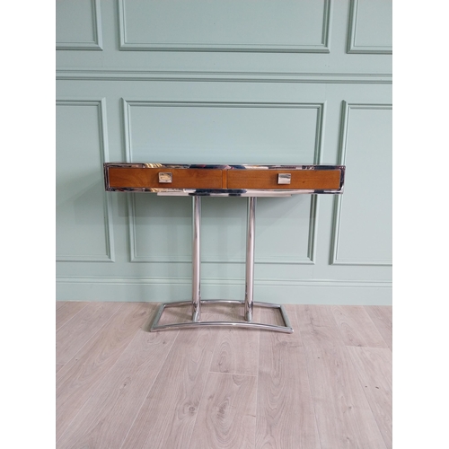 238 - Exceptional quality walnut and chrome console table with two drawers in the frieze in the Art Deco s... 