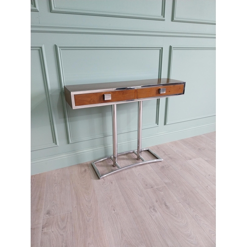 238 - Exceptional quality walnut and chrome console table with two drawers in the frieze in the Art Deco s... 