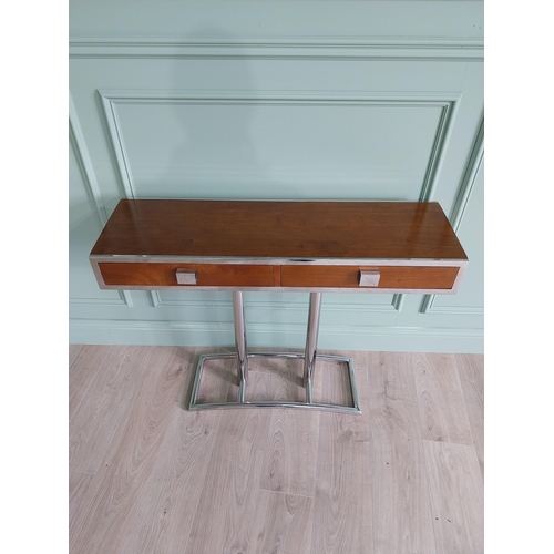 238 - Exceptional quality walnut and chrome console table with two drawers in the frieze in the Art Deco s... 