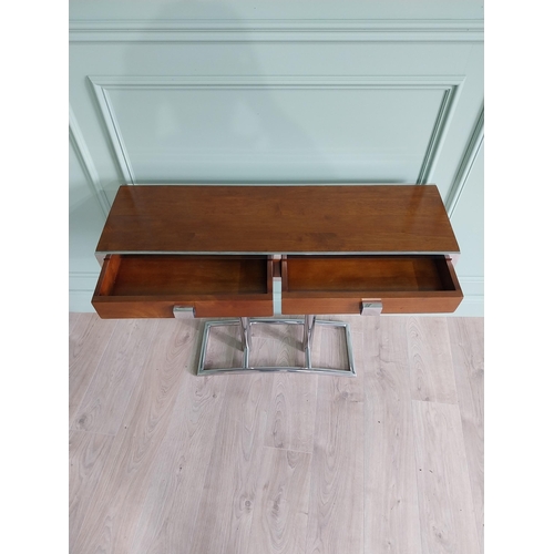 238 - Exceptional quality walnut and chrome console table with two drawers in the frieze in the Art Deco s... 