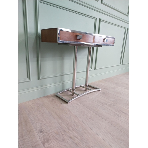 238 - Exceptional quality walnut and chrome console table with two drawers in the frieze in the Art Deco s... 