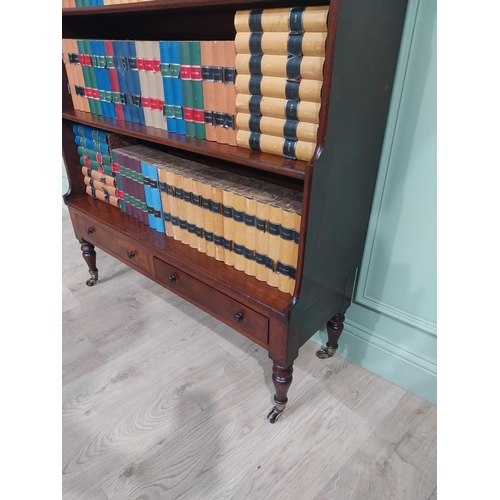 100A - Irish Georgian mahogany waterfall bookcase with two drawers in frieze. {170 cm h x 110 cm W x 35 cm ... 