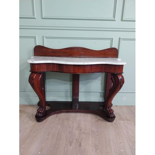 103 - Victorian mahogany and marble console table with cabriole legs and platform base. {95 cm H x 127 cm ... 