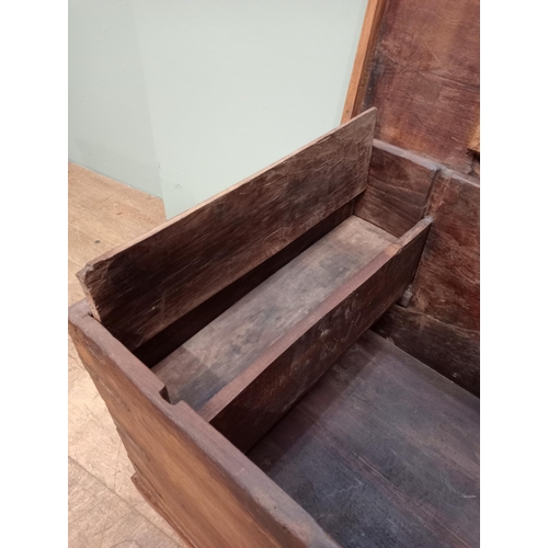 106 - Georgian elm blanket box. {52 cm H x 105 cm W x 9 cm D}. NOT AVAILABLE TO VIEW IN PERSON.