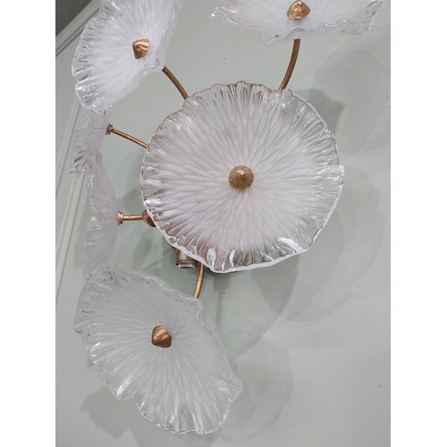 107 - Pair of Murano glass and gilded metal Lily pad wall lights originally from The Savoy Hotel London. {... 