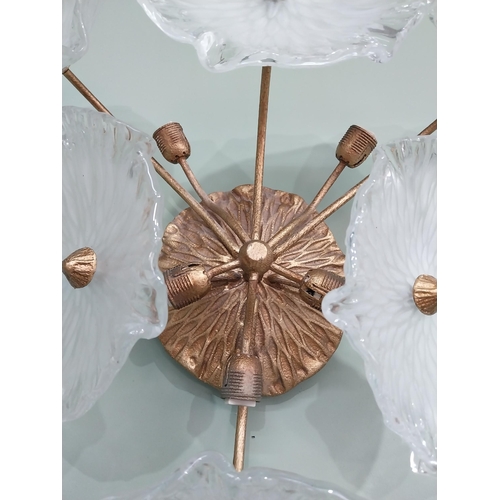 107 - Pair of Murano glass and gilded metal Lily pad wall lights originally from The Savoy Hotel London. {... 