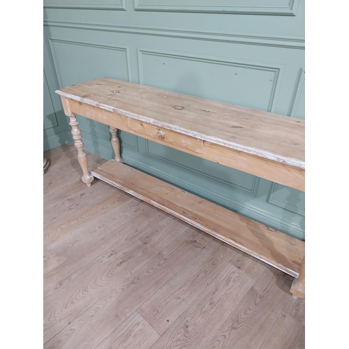 11 - 19th C. Irish pine serving table on turned legs and platform base. {83 cm H x 189 cm W x 48 cm D}.