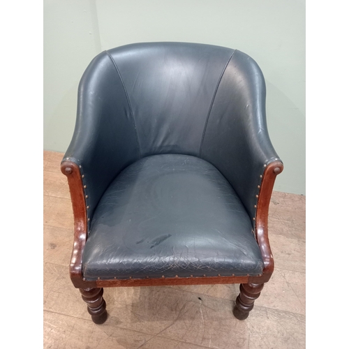 110 - Pair of Victorian 19th C. Mahogany and leather tub chairs. {H 78cm x W 65cm x D 76cm}. NOT AVAILABLE... 