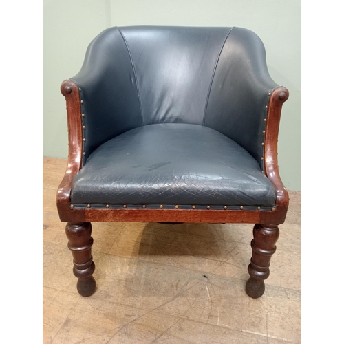 110 - Pair of Victorian 19th C. Mahogany and leather tub chairs. {H 78cm x W 65cm x D 76cm}. NOT AVAILABLE... 