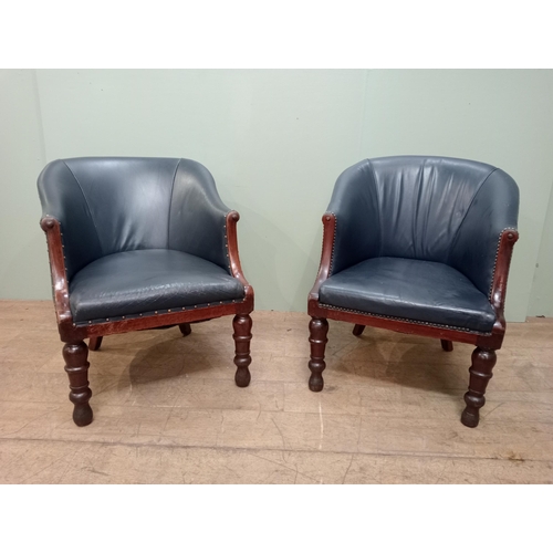 110 - Pair of Victorian 19th C. Mahogany and leather tub chairs. {H 78cm x W 65cm x D 76cm}. NOT AVAILABLE... 