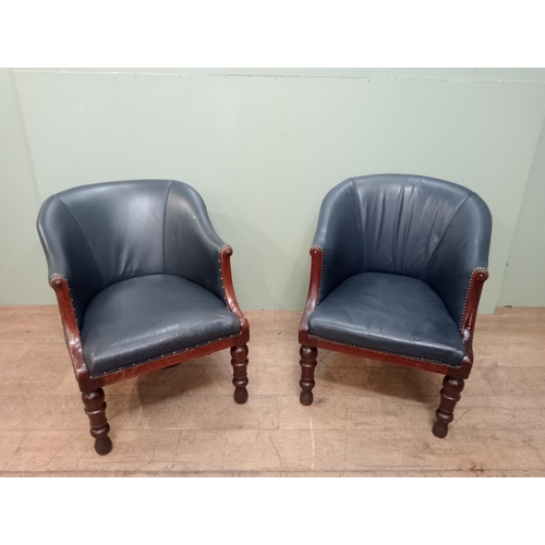 110 - Pair of Victorian 19th C. Mahogany and leather tub chairs. {H 78cm x W 65cm x D 76cm}. NOT AVAILABLE... 