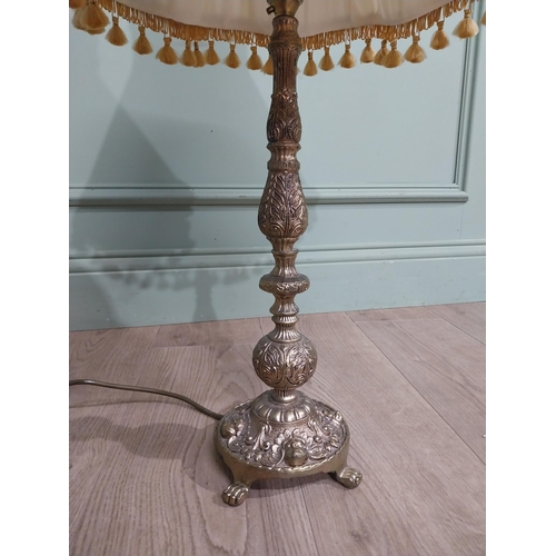 111 - 1950�s gilded spelter table lamp with cloth shade. {76 cm H x 40 cm Dia.}.