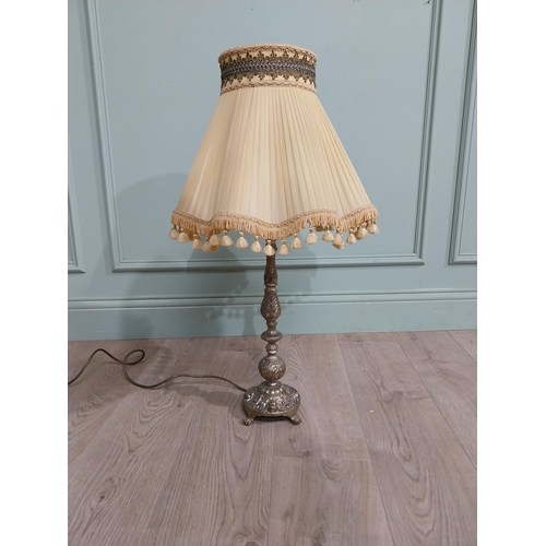 111 - 1950�s gilded spelter table lamp with cloth shade. {76 cm H x 40 cm Dia.}.